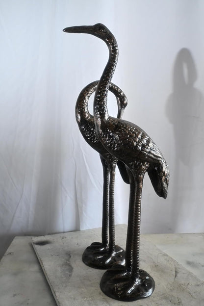 Elegant Pair of Standing Crane Birds Aluminum Sculptures 13"x16"x21"H