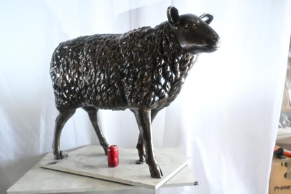 Aluminum Standing Sheep Sculpture Dark Bronze Patina Art 46"x17"x34"H