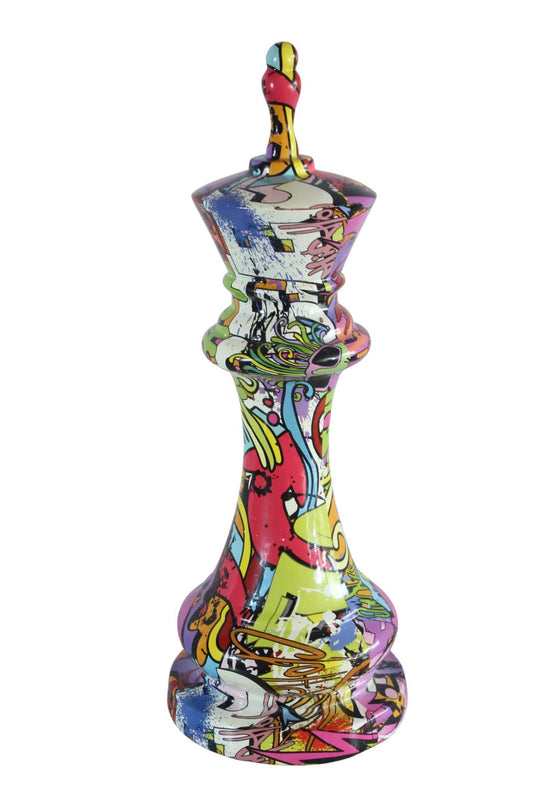 NIFAO Giant King Chess Piece Graffiti Art Sculpture Pop Art Resin Decor 6"x6"x19"H