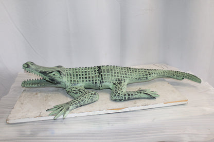 Green Patina Alligator Made of Aluminum Statue Embracing Nature 24" x 39" x 7"H