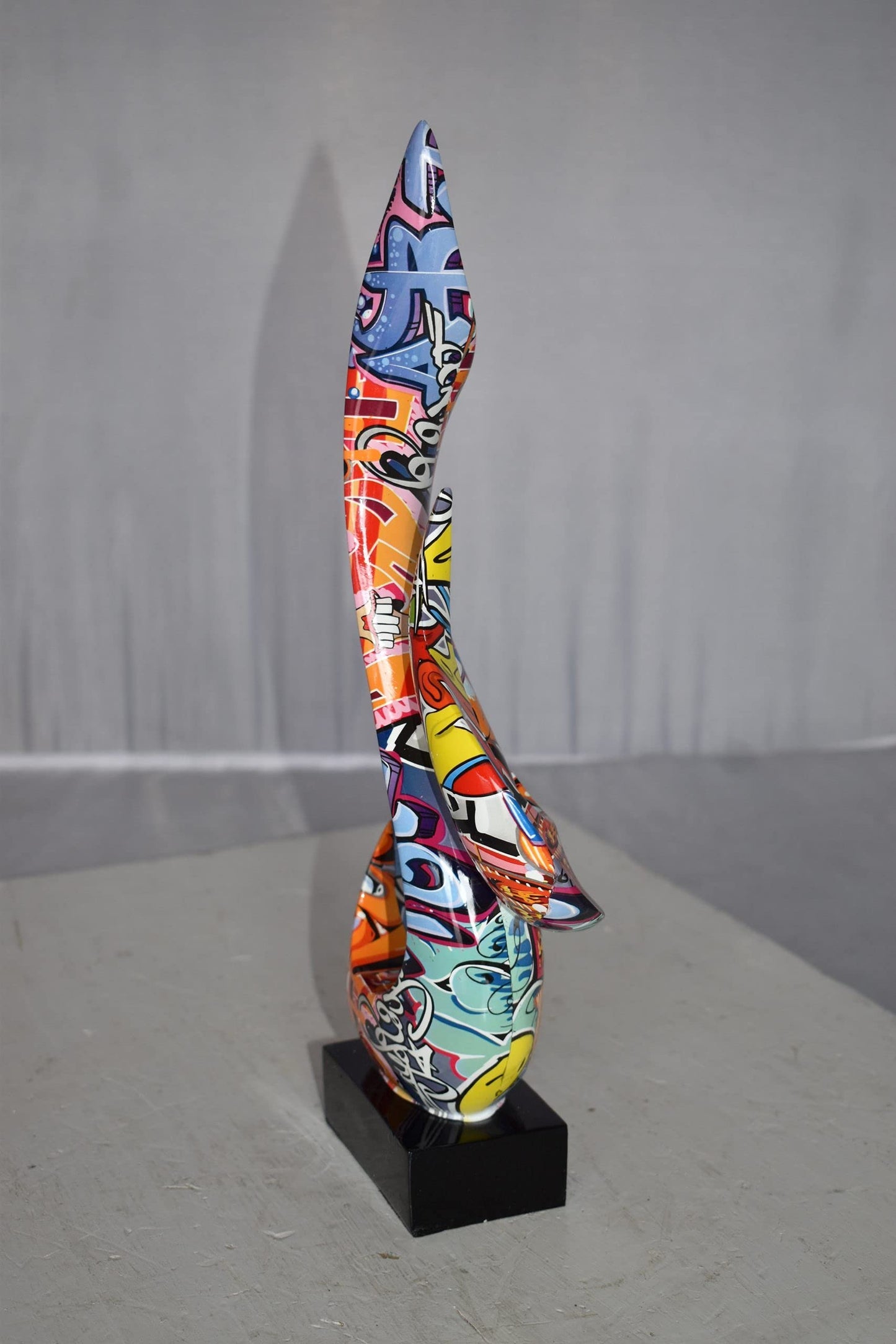 Modern Art Abstract of Fire Painted Graffiti Style Resin Statue  6" x 3" x 16"H