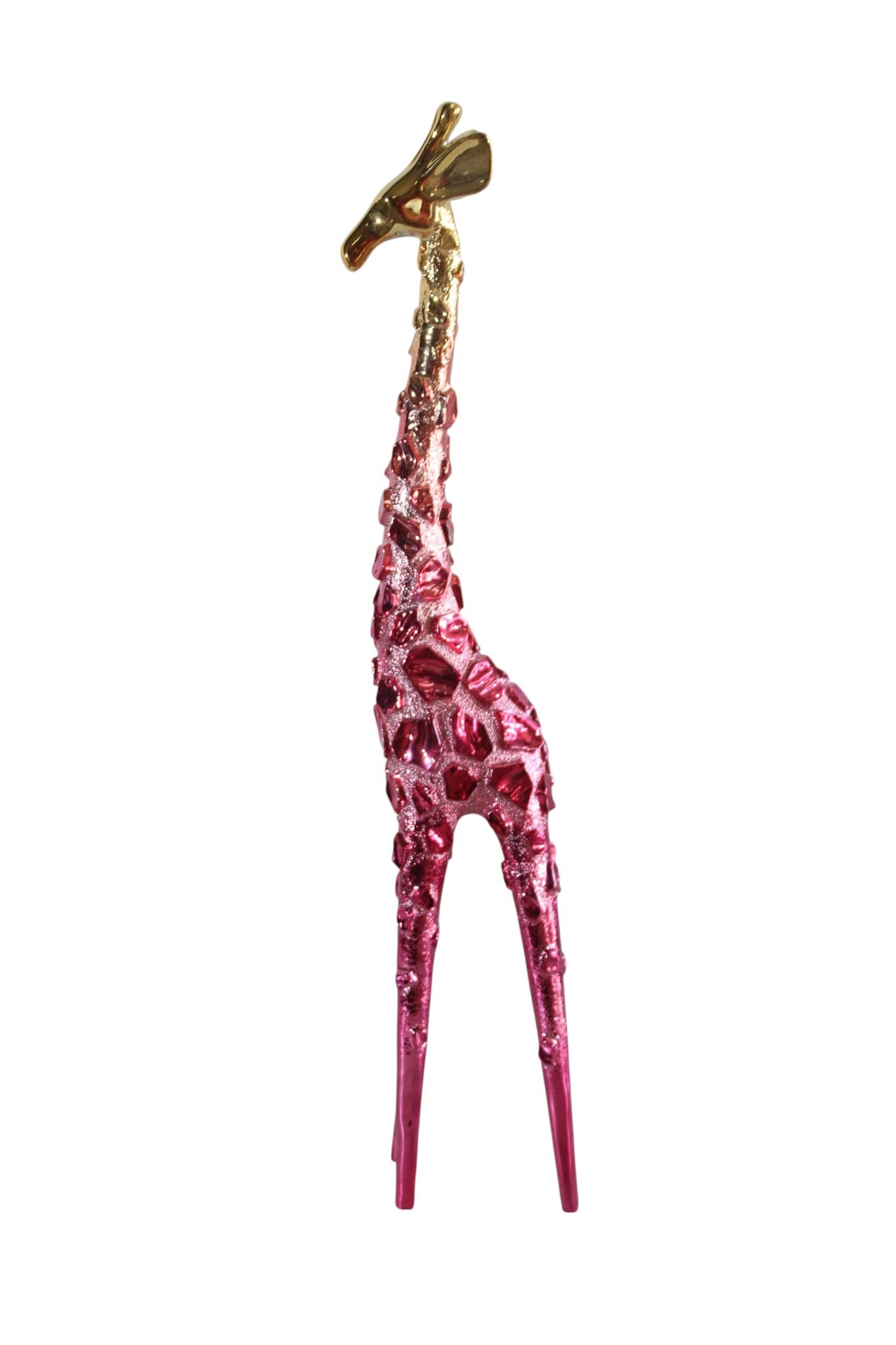 NIFAO Pink Giraffe Sculpture with Gold Chrome Head Modern Resin Decor 4"x6"x30"H