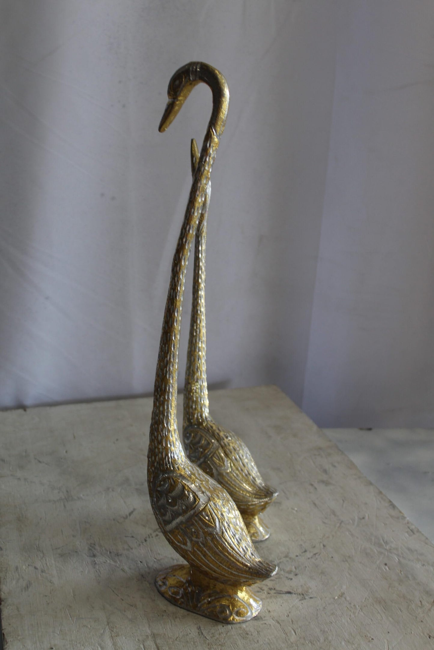 Aluminum Pair of Swans with Gold and Silver Finish 8" x 6" x 22"H