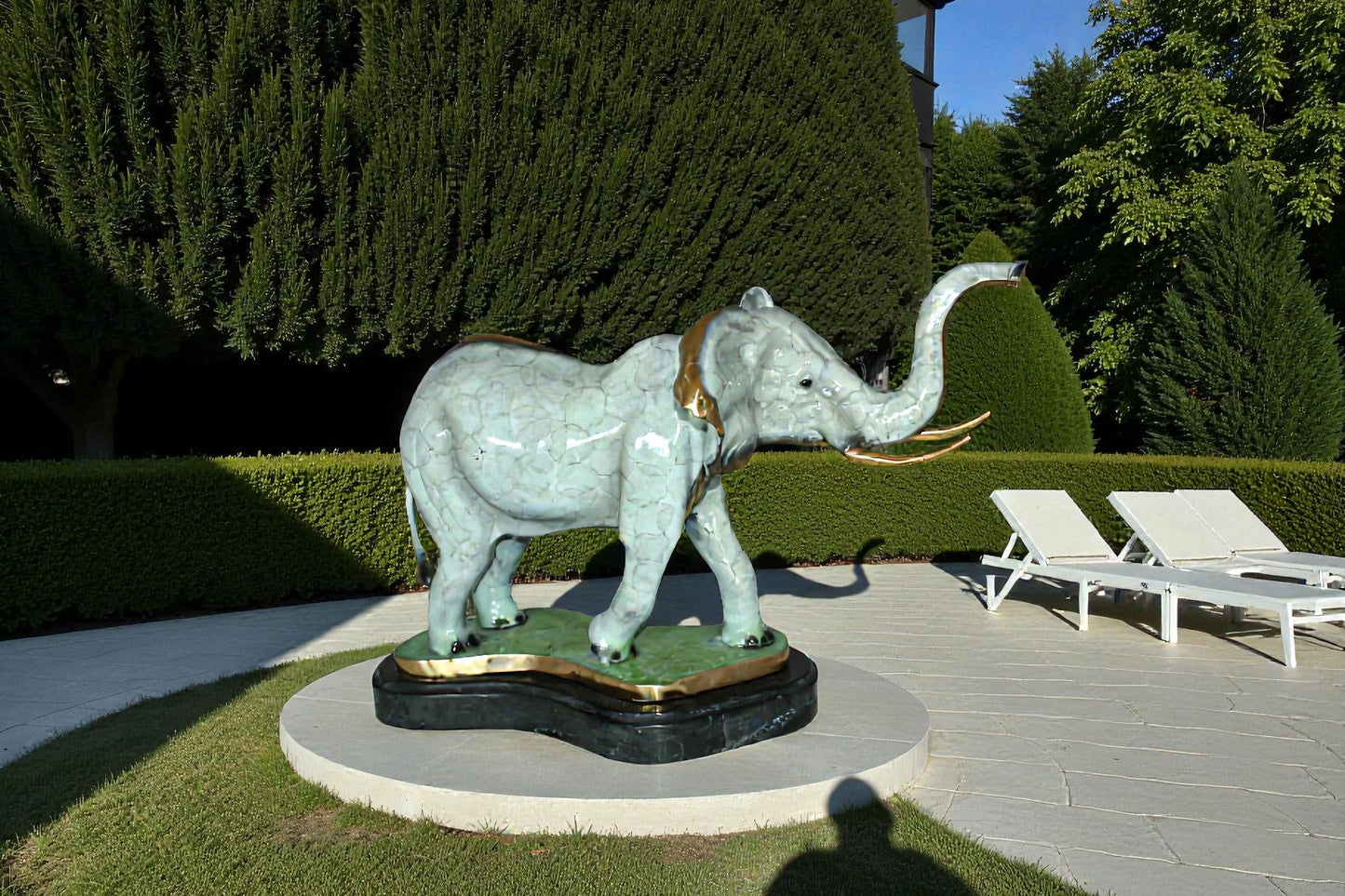 Elephant Medium Bronze Statue -  Size: 26"L x 8"W x 17"H.