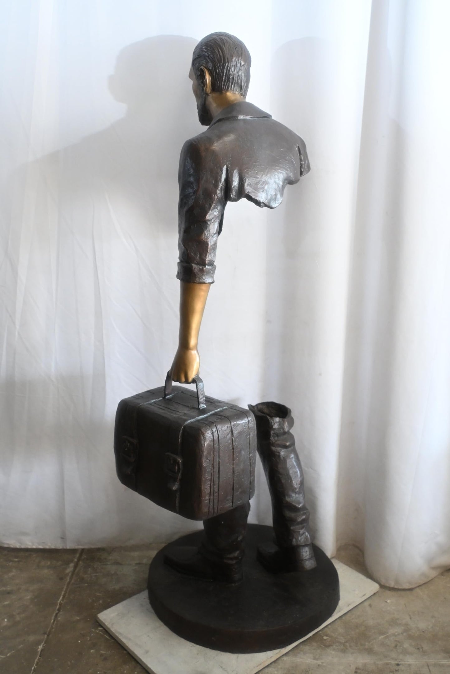 Bronze Salesman Statue with Suitcase Abstract Figurine 24"x27"x71"H