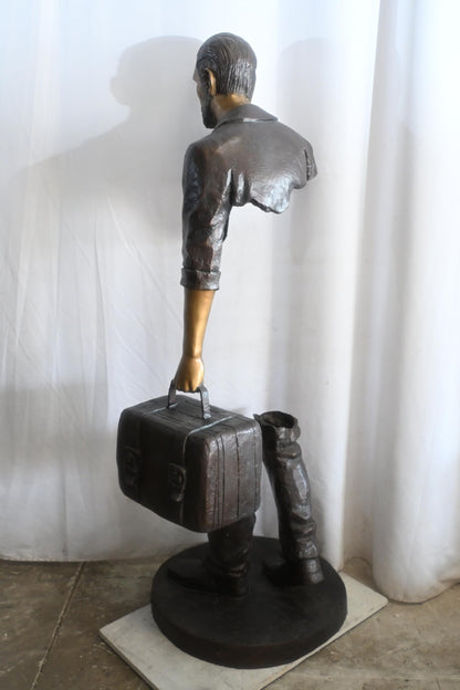 Bronze Salesman Statue with Suitcase Abstract Figurine 24"x27"x71"H