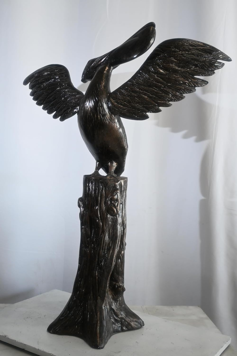 Aluminum Pelican Sculpture on Tree Stump Perch 34"x13"x43"H
