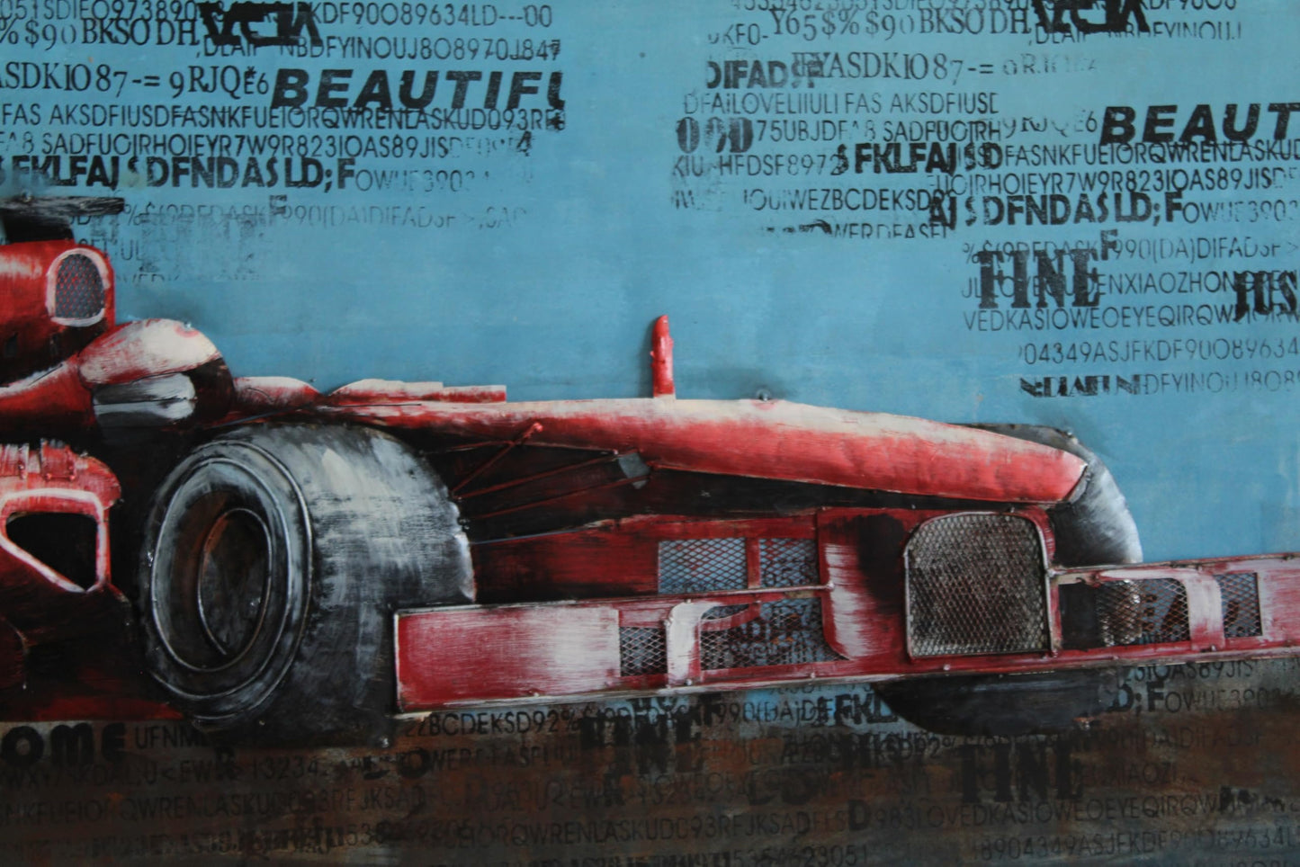 NIFAO Ferrari Formula One Inspired Red Racing Car 3D Metal Art 79" x 2" x 40"H