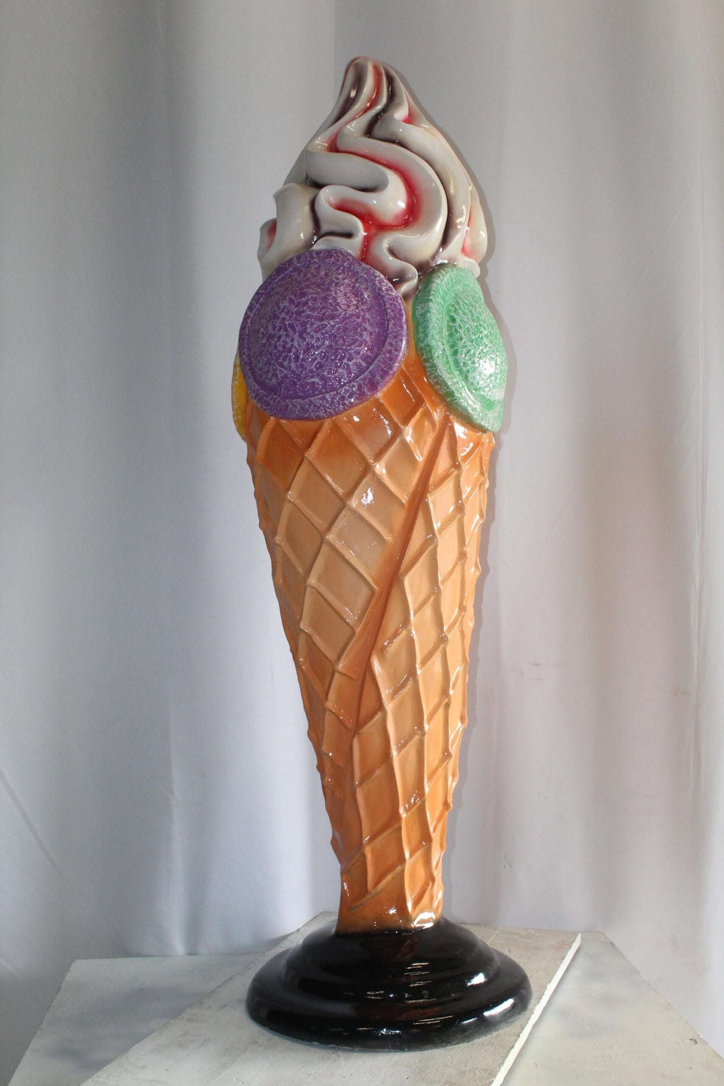 Giant Fiberglass Ice Cream Cone Statue, Sweet Delight 19" x 19" x 62"H