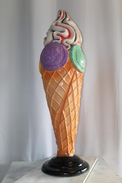 Giant Fiberglass Ice Cream Cone Statue, Sweet Delight 19" x 19" x 62"H