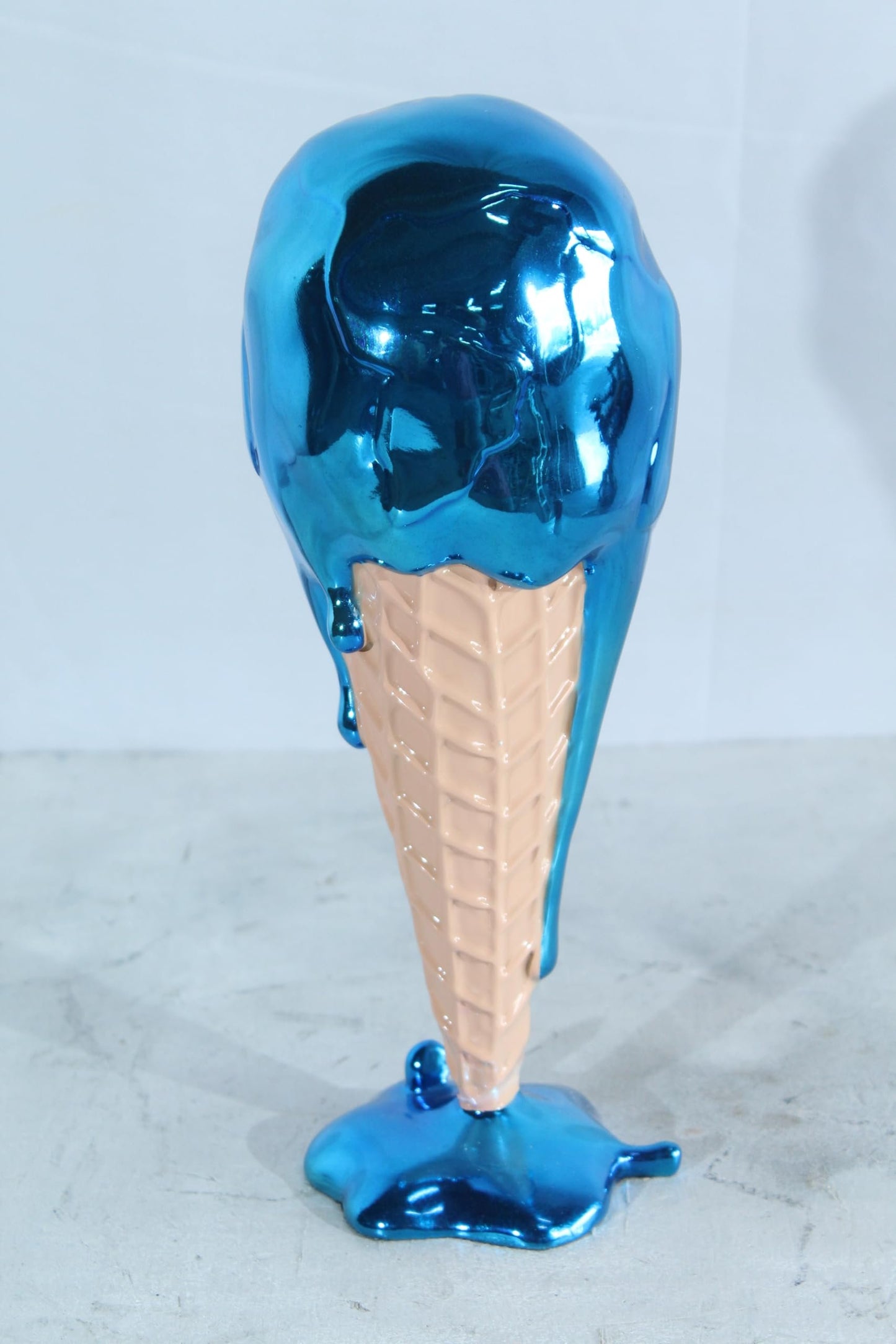 NIFAO Resin Ice Cream Cone Statue Blue Dripping Pop Art Style Decor 5" x 5" x 14"H