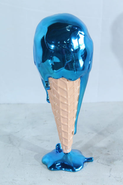 NIFAO Resin Ice Cream Cone Statue Blue Dripping Pop Art Style Decor 5" x 5" x 14"H