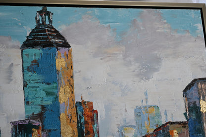 Vivid New York City Canvas Painting Framed Abstract Art 41"x61"