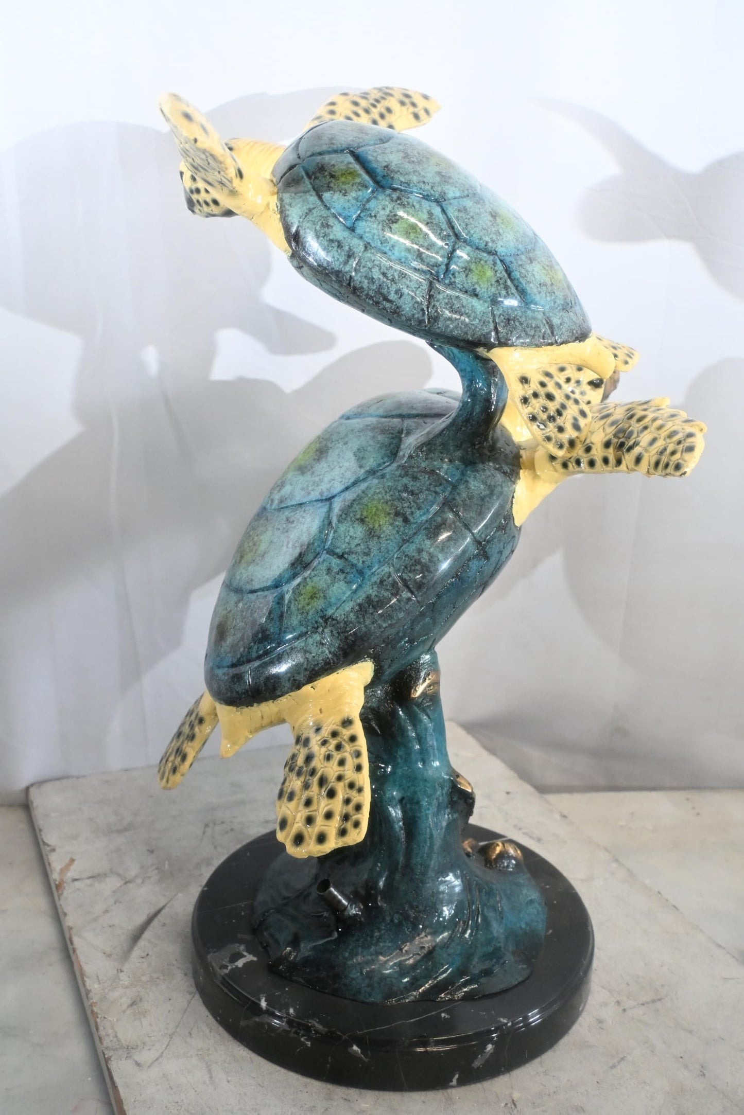 Two Sea Turtles Bronze Sculpture Vertical Swimming 23"x16"x28"H