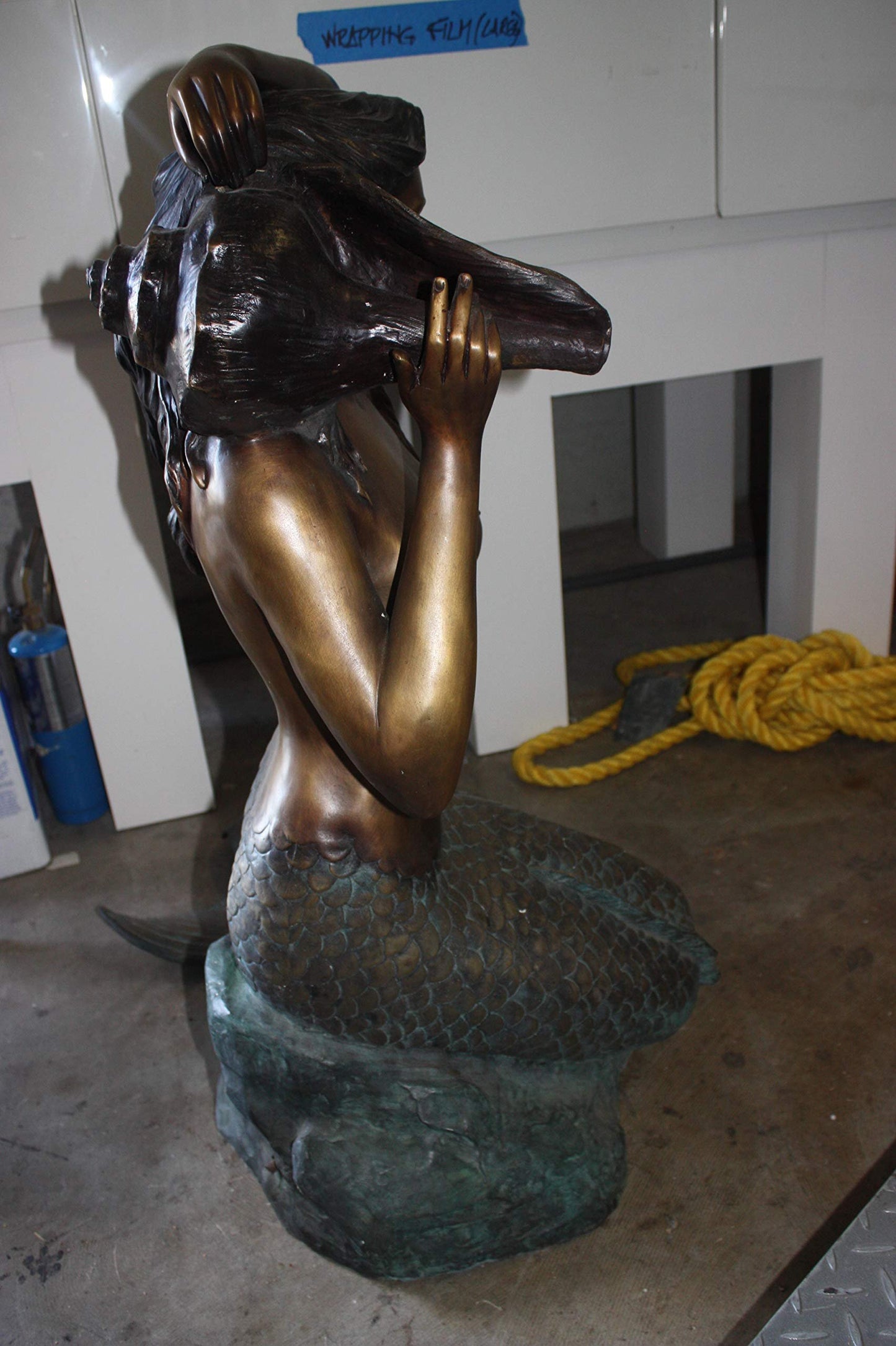 Mermaid Fountain Bronze Sculpture Nude Art Figurine Statue 26"x18"x36"H