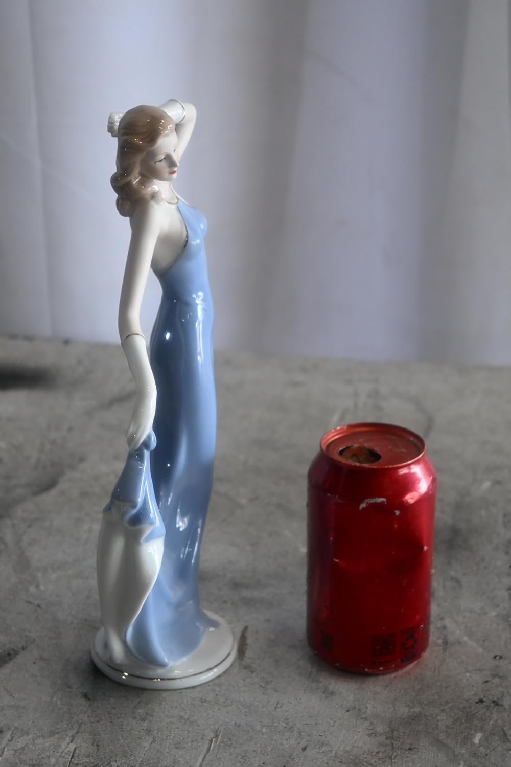 Porcelain Elegant Lady Blue Flowing Gown Dancer Figurine 5"x3"x12"H