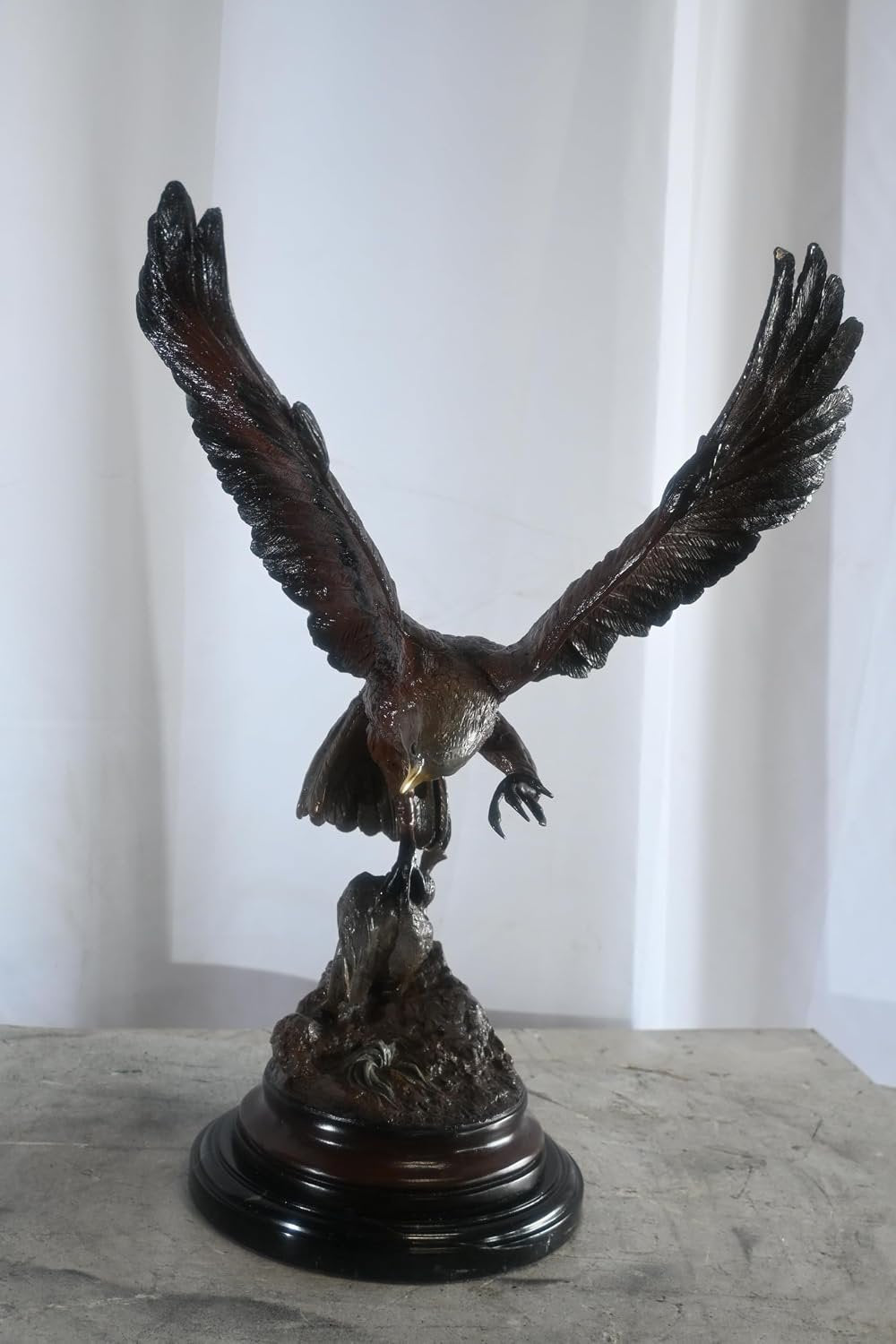 Bronze Eagle in Flight Sculpture Lost Wax Cast Marble Base 17"x11"x24"H