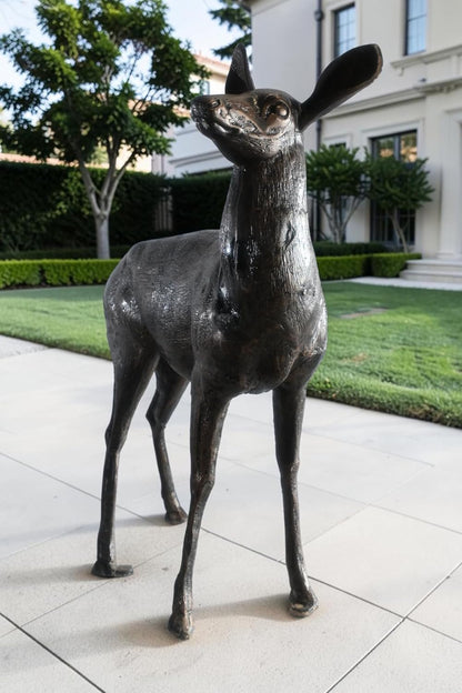 Graceful Doe Deer Statue Large Aluminum Garden Sculpture 48"x18"x46"H