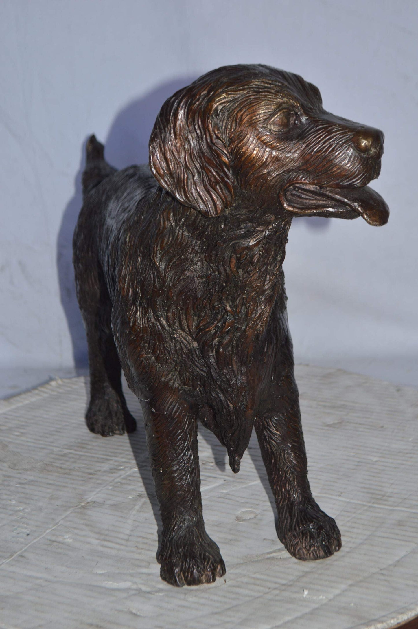 Golden Retriever dog bronze statue - Size: 26"L x 7"W x 16"H.