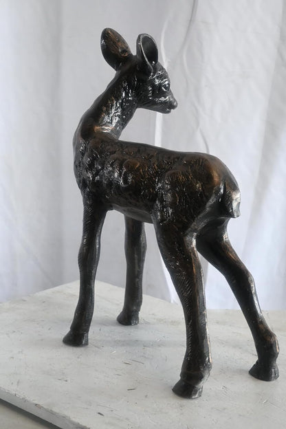 Curious Standing Fawn Sculpture in Aluminum Garden Decor 17"x10"x23"H