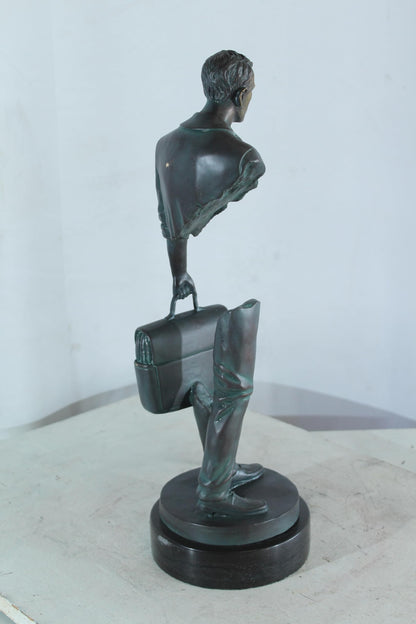 NIFAO Bronze Businessman Figure with Briefcase on Marble Base 7"x7"x21"H