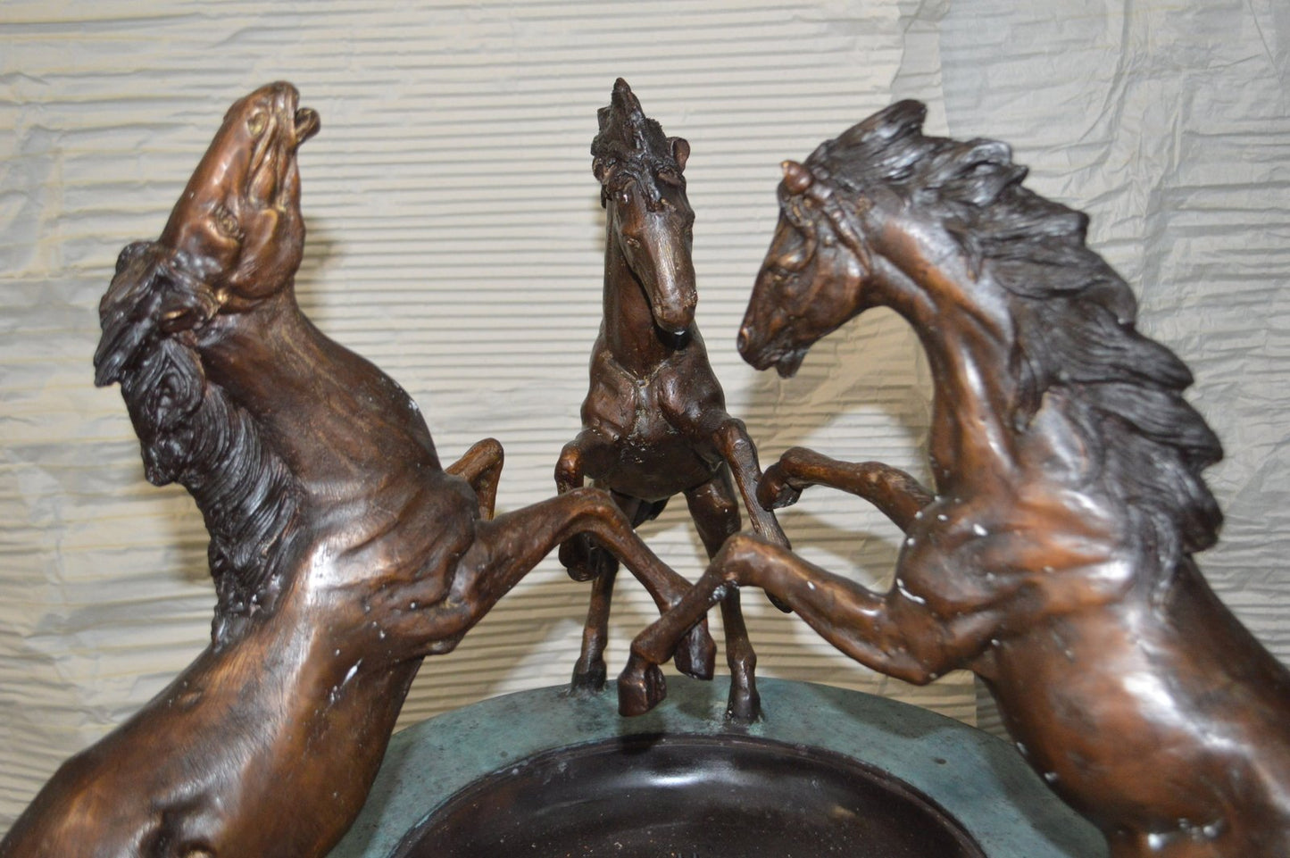 Three Horses on a Tray Fountain Bronze Statue -  Size: 30"L x 30"W x 51"H.