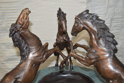Three Horses on a Tray Fountain Bronze Statue -  Size: 30"L x 30"W x 51"H.