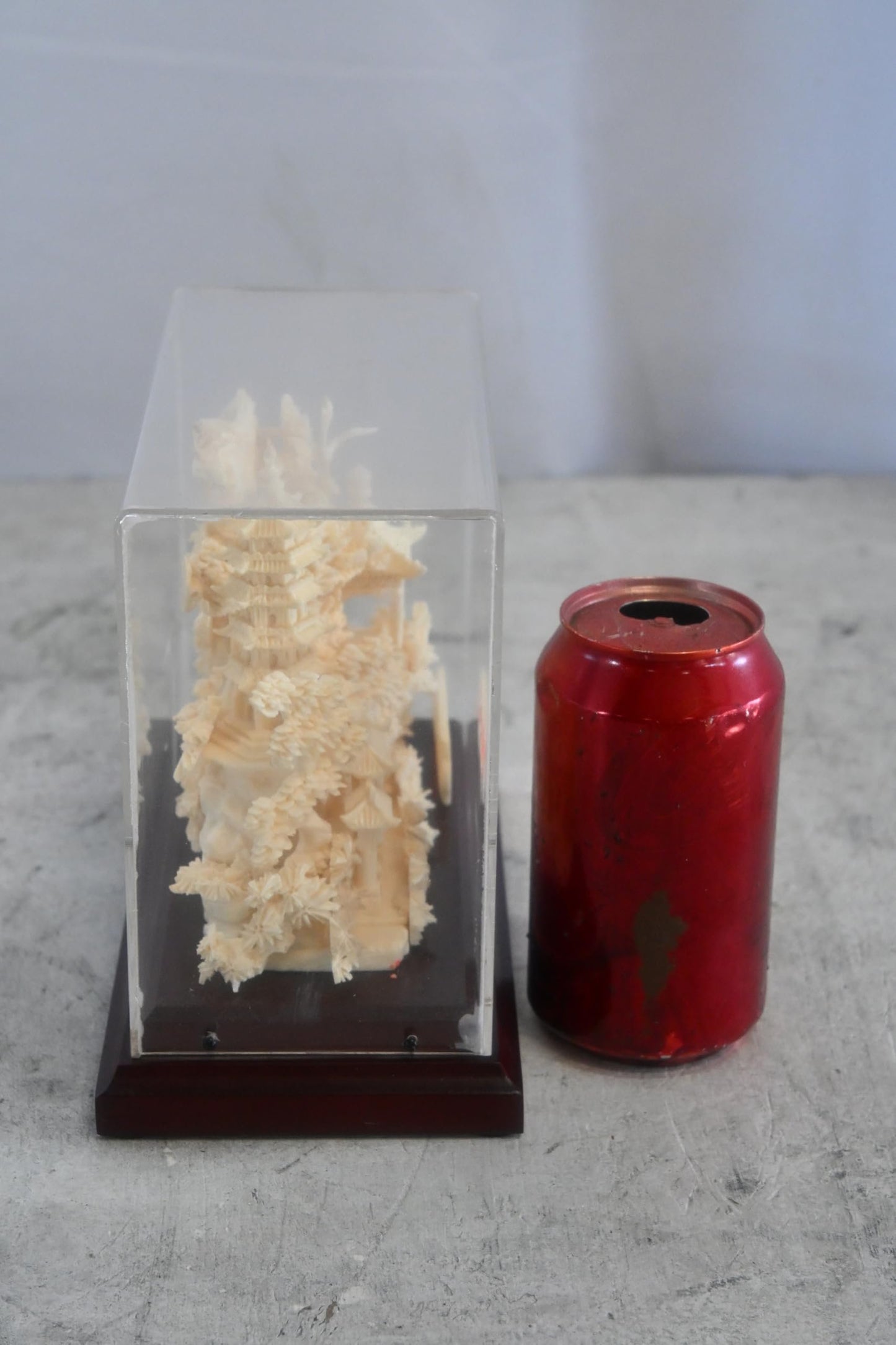 Carved Resin Chinese Pagoda Temple Garden in Case 8"x4"x7"H