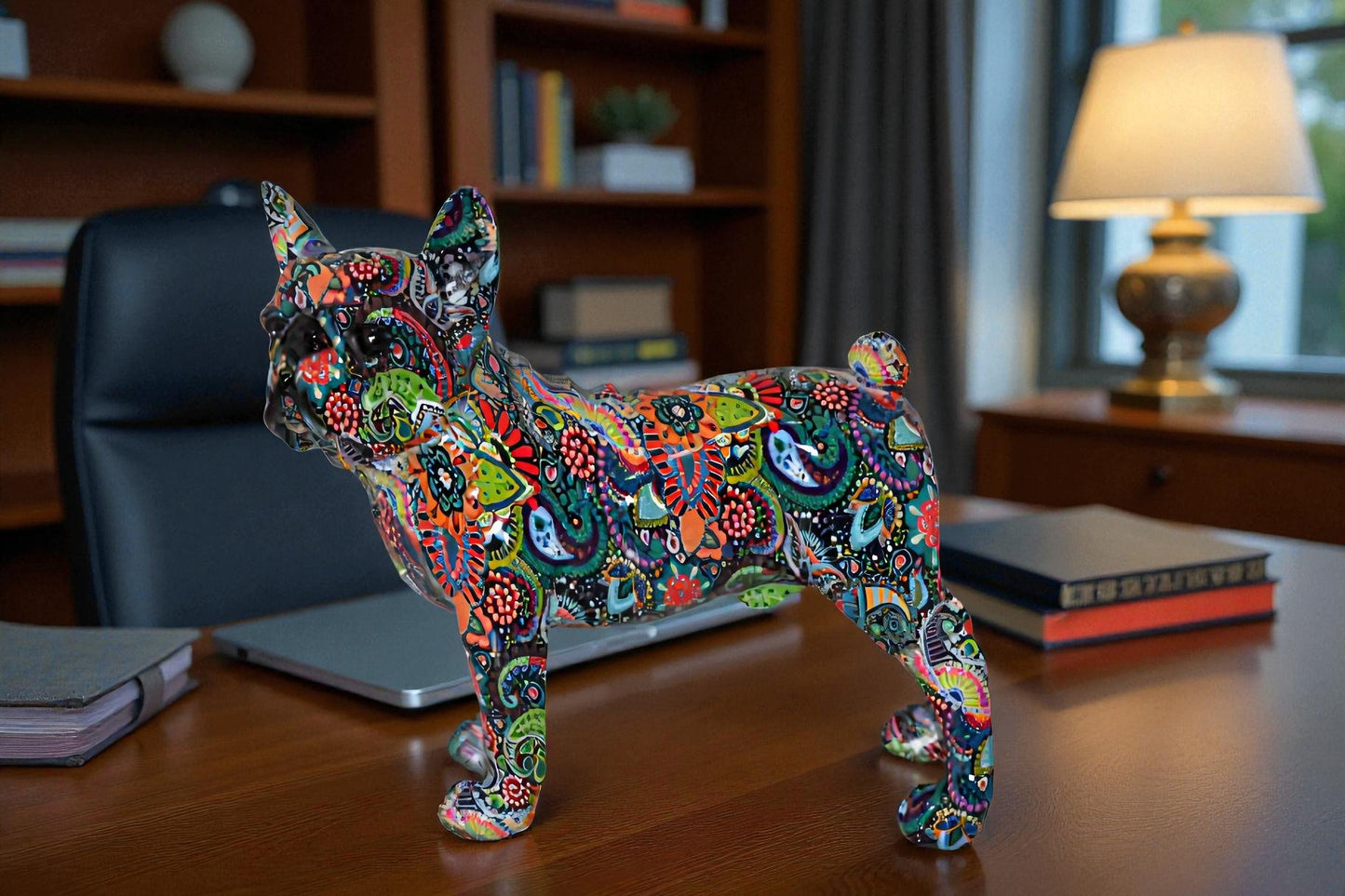Multicolor Abstract Pug Resin Statue Size: 13" x 5" x 11"H