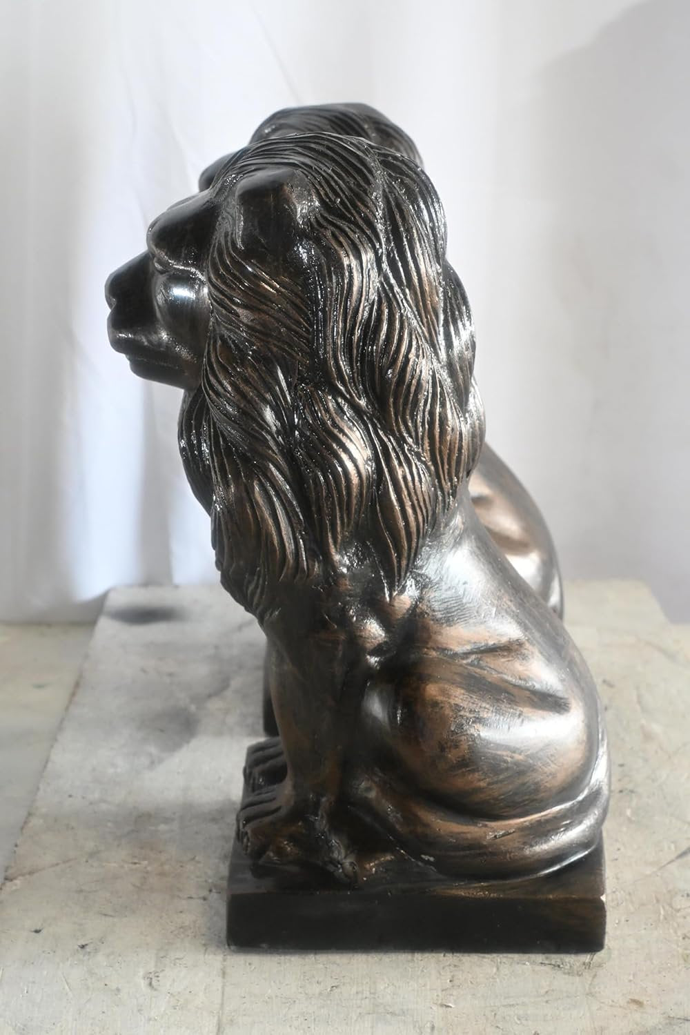 Pair of Aluminum Sitting Lion Statues Bronze Finish 19In 17"x12"x19"H