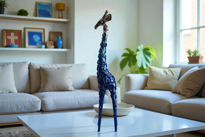 NIFAO Resin Blue Giraffe Sculpture with Chrome Head 30 Inches 4"x6"x30"H