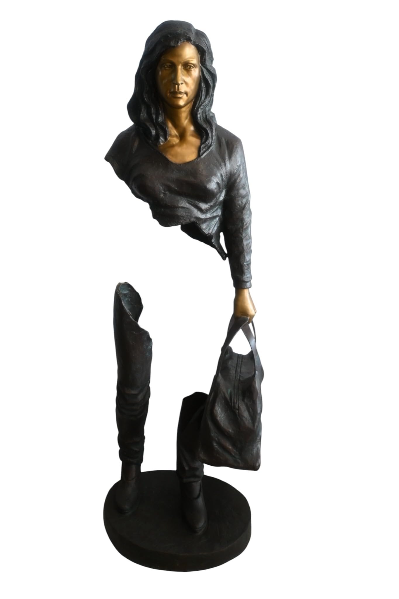 Bronze Saleswoman Statue with Handbag Abstract Figurine 24"x20"x70"H