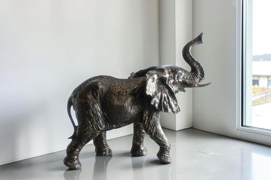 African Elephant Trunk Up Handcrafted Aluminum Sculpture 24"x12"x21"H