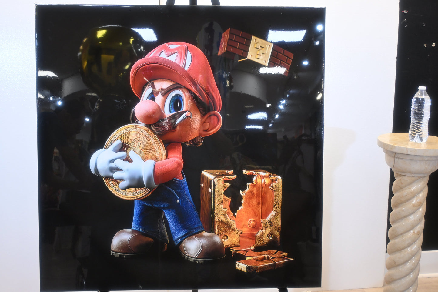 Mario Bitcoin Pop Art Resin Canvas 40x40 - Iconic Plumber Character with Gold Coin & Vault