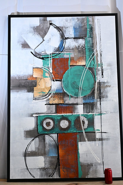 Serenity Abstract Canvas Painting Teal Orange Framed Art 61"x41"