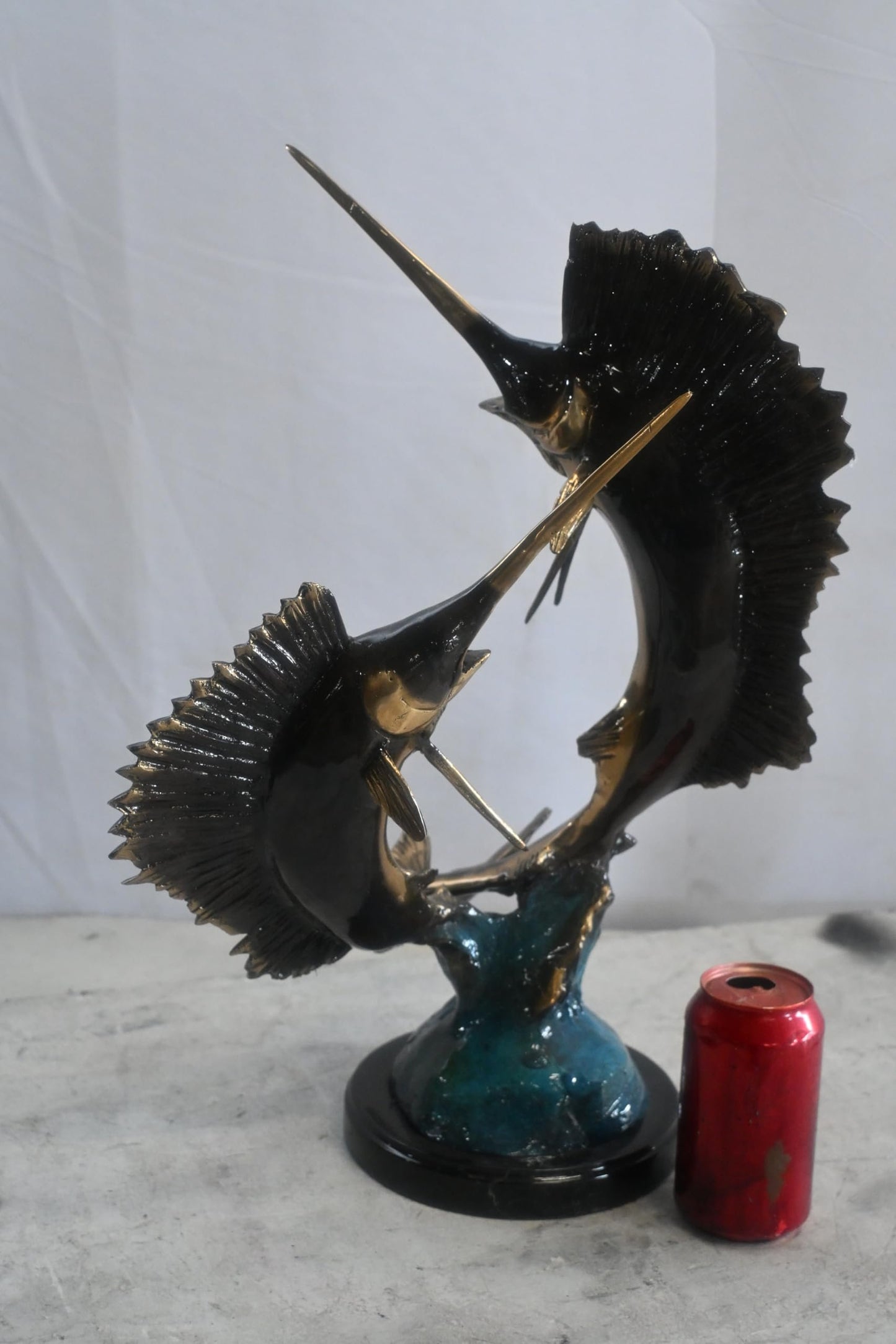Bronze Sailfish Sculpture Pair Ocean Fish Statue 15"x12"x19"H
