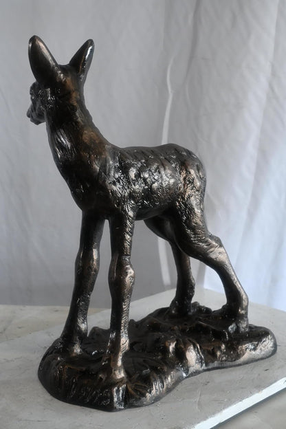 Fawn Statue on Forest Base with Leaves Aluminum Yard Art 17"x11"x25"H