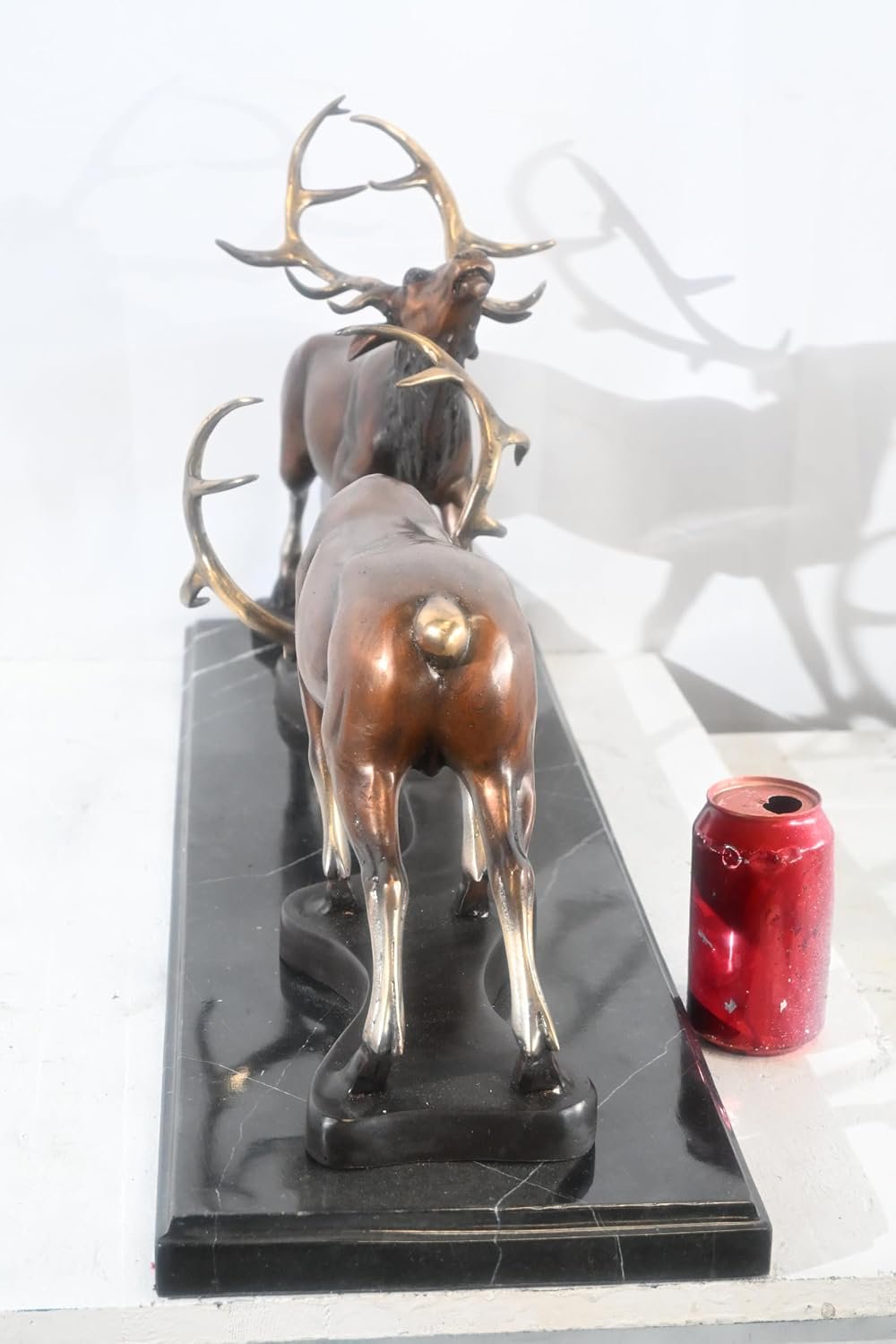 Bronze Locking Deer Stags Sculpture Marble Base 32"x8"x14"H