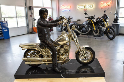 Harley Davidson Rider on his Bike Replica Bronze Statue 20" x 9" x 13"H