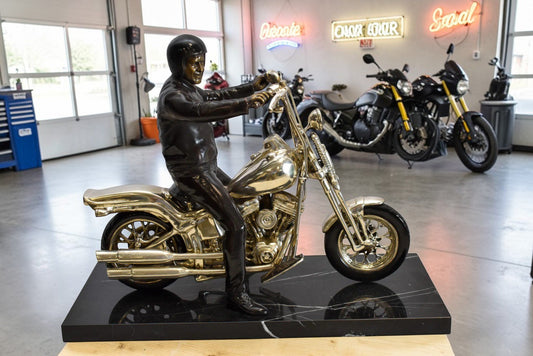 Harley Davidson Rider on his Bike Replica Bronze Statue 20" x 9" x 13"H