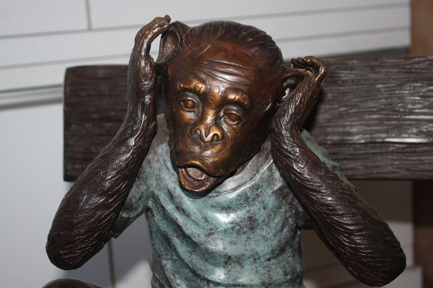 Three Wise Monkeys Bronze Sculpture on Bench Figurine 45"x19"x30"H