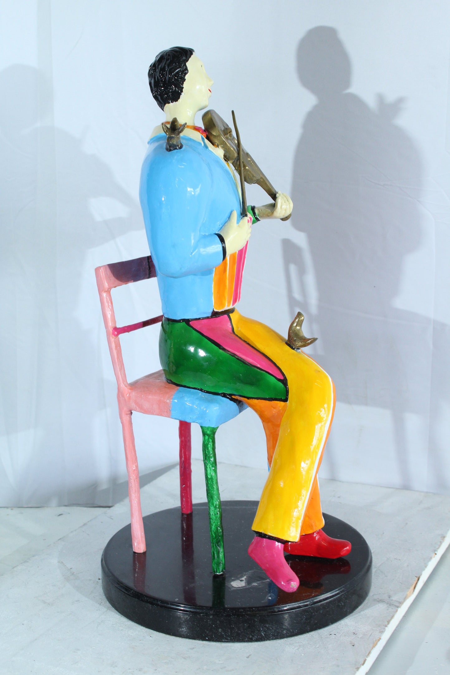 NIFAO Picasso Style Bronze Violinist Statue Colorful Musician Décor 15" x 14" x 28"H