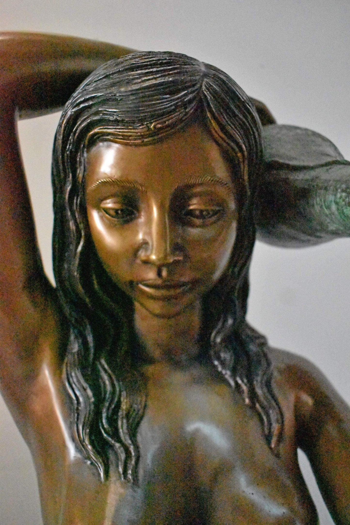 Mermaid Half Naked Holding a Shell Bronze Fountain-Art Nude 29" x 19" x 31"H