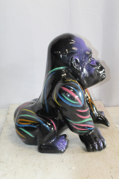 Fiberglass Gorilla Statue Colored with Dripping paint 14" x 15" x 17"H