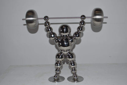 Modern Art Weightlifter Up Position Chrome Balls Statue - Size: 20"x5"x17"H