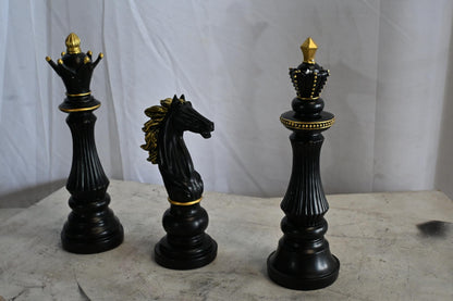 Decorative Chess Pieces Set Black Gold Resin Figurines 4"x13"x14"H
