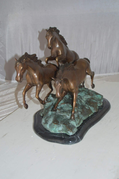Three horses running Bronze Statue -  Size: 11"L x 18"W x 13"H.
