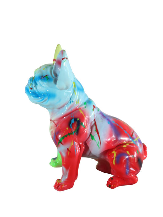 NIFAO Resin French Bulldog Statue Rainbow Paint Splatter 16"x9"x16"H