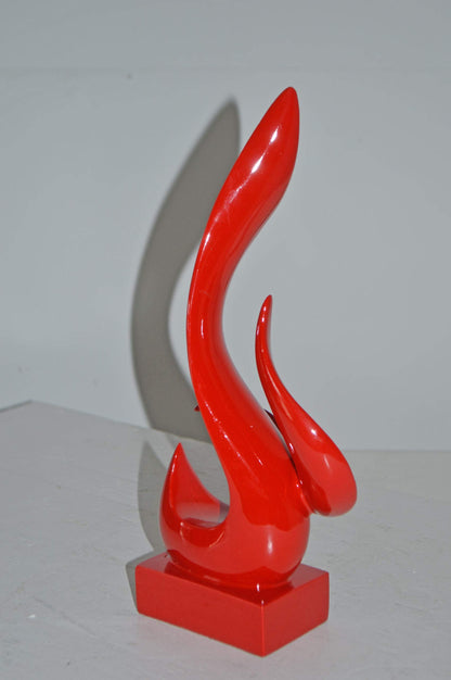 Modern Art Abstract of Fire Red Resin Statue - Size: 6"L x 3"W x 12"H.