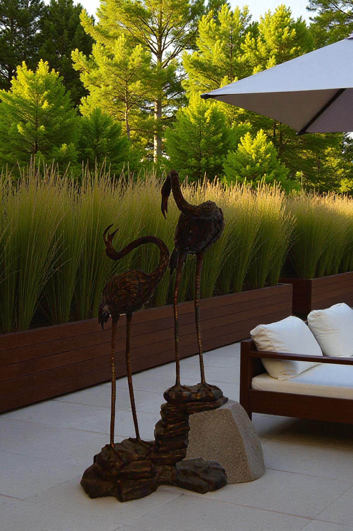 Pair of Flamingos Bronze Statue Fountain -  Size: 33"L x 22"W x 60"H.